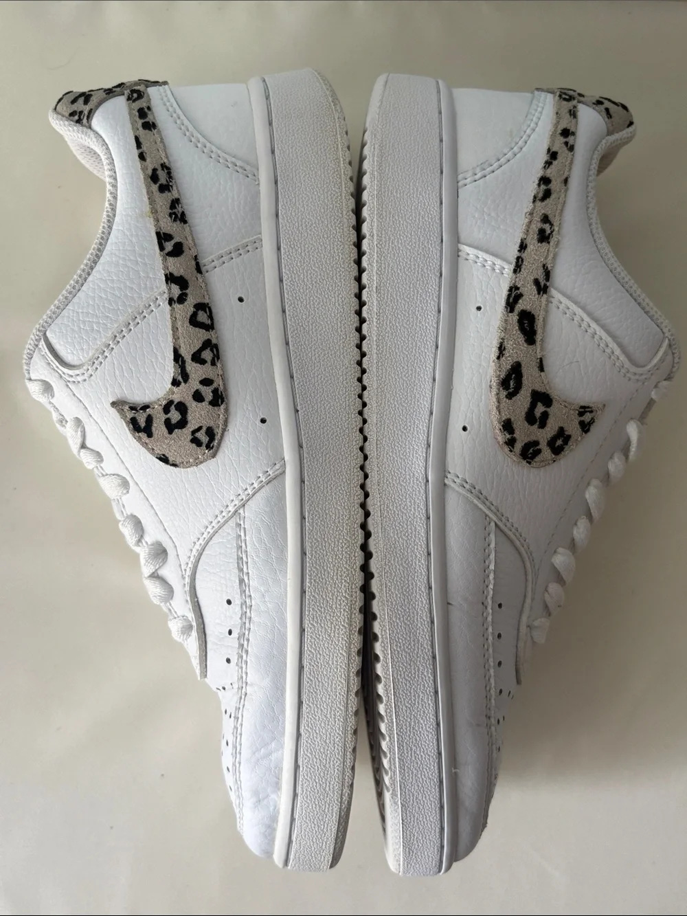Nike Women's Court Vision Low White Sneakers with Leopard Swoosh